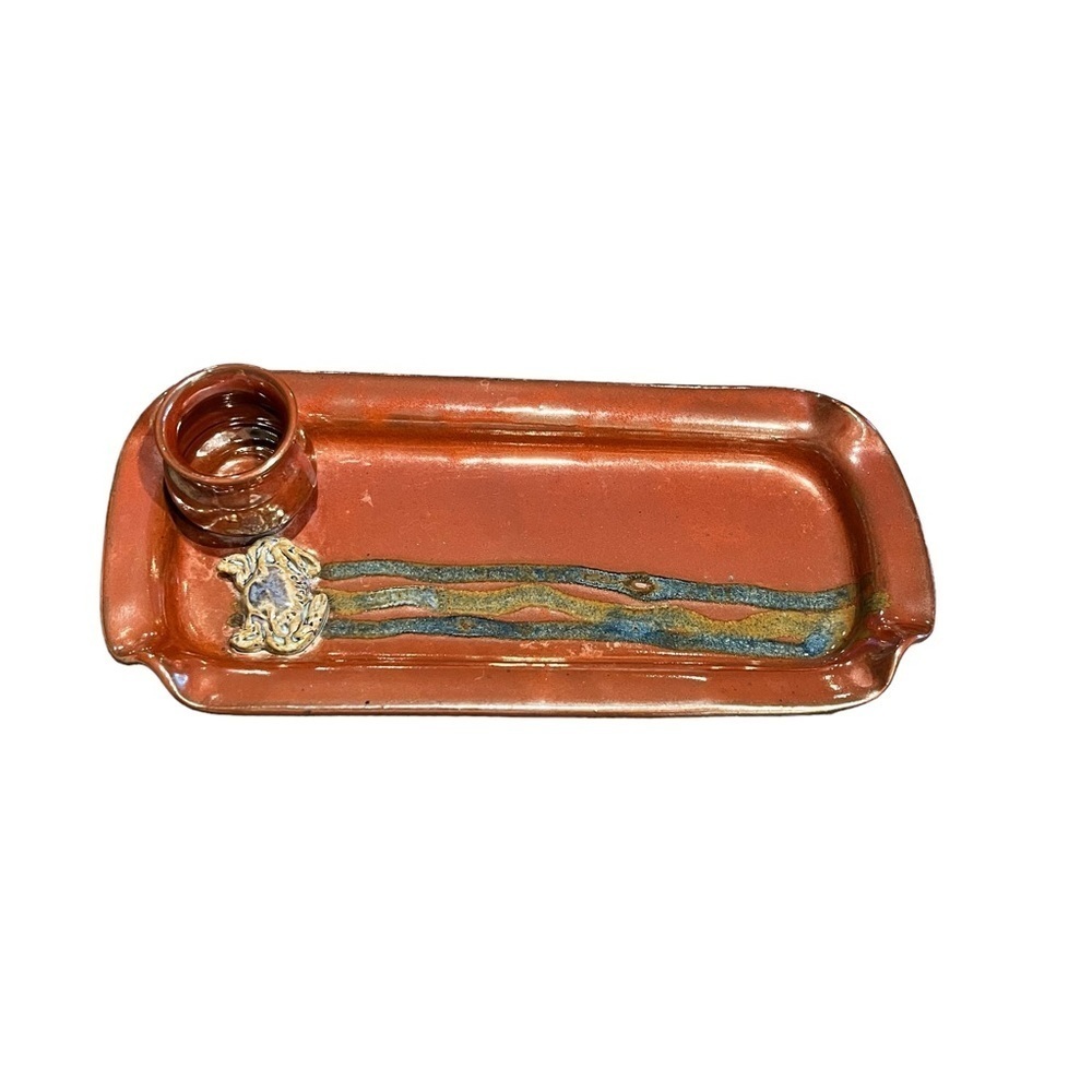 Art Pottery Serving Tray With Dimensional Crab Signed Coastal